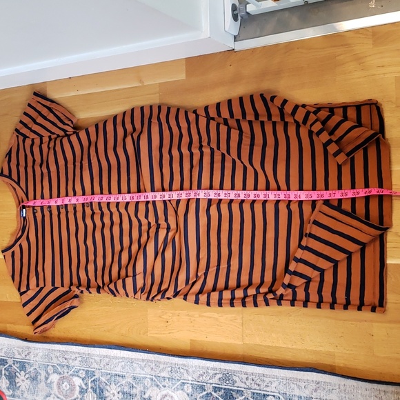 Burnt orange/navy striped Maternity midi dress - Picture 3 of 7